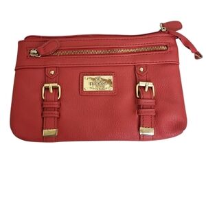 Nicole Miller Red Leather Wristlet  Gold Buckle
